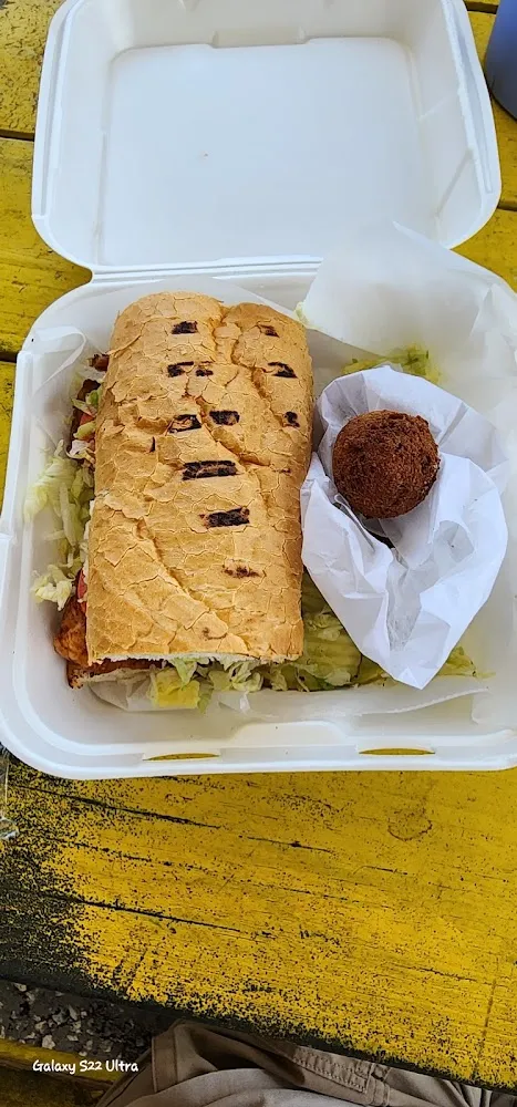 Flounder Poboy with Hush Puppies