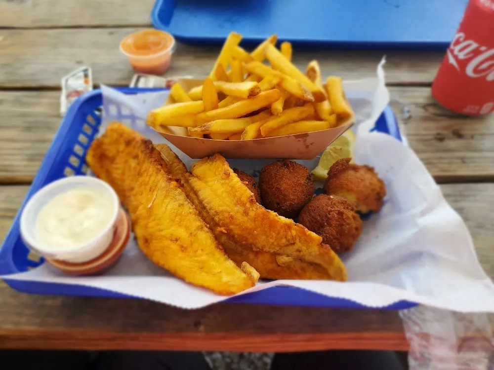 Grouper Basket with Fries and Hush Puppies